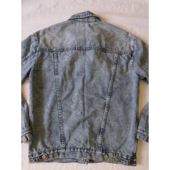 Free People Denim Jacket Trucker Grunge Distress Oversize 90s Womens Size Small - Picture 8 of 11